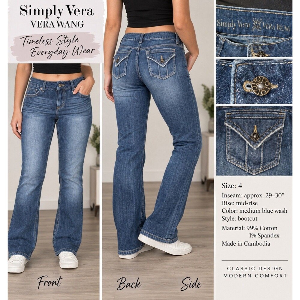 Simply Vera Vera Wang Bootcut Jeans Women's Size 4 Blue Denim Pockets Dark Wash